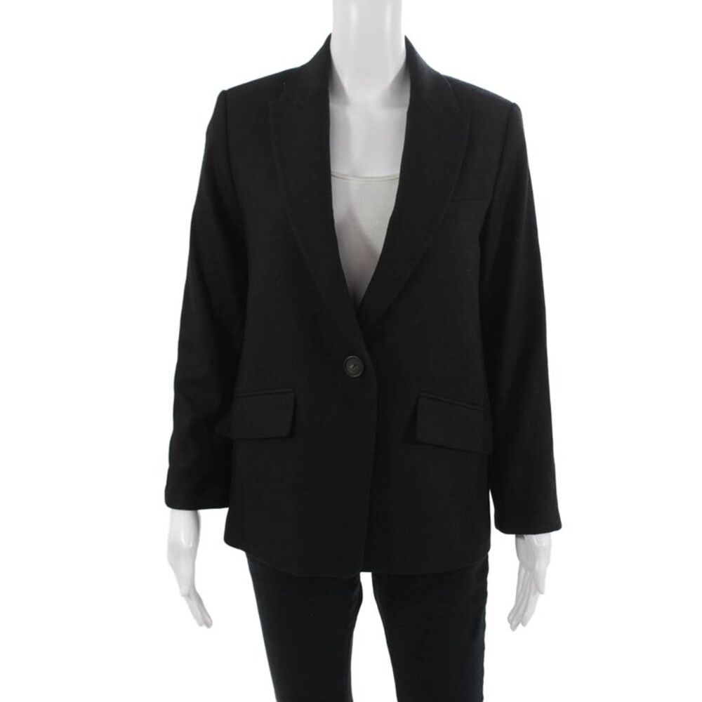 Vince Unisex Classic Black Wool Blend Blazer Long Sleeve Collared Button Size 0